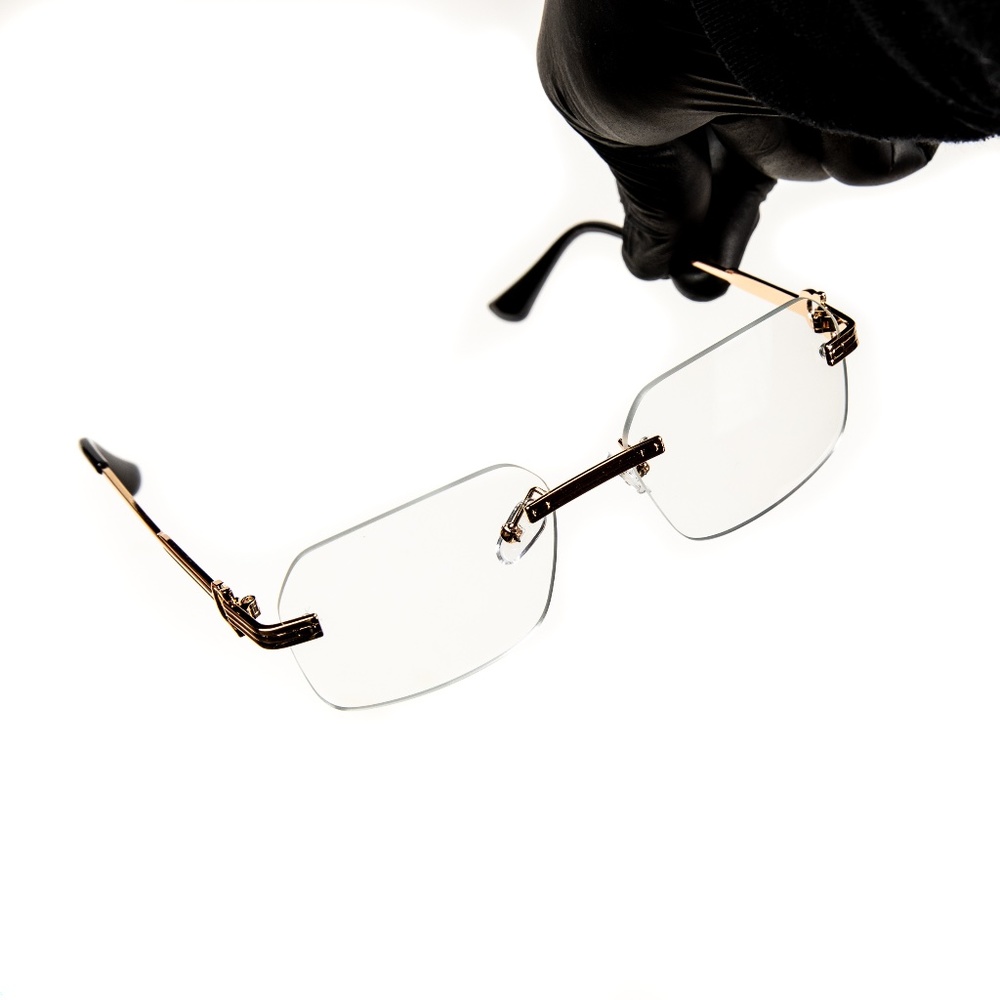 Elegant Gold Wire Frame Rimless Clear Lens Men's Hip Hop Fashion Glasses